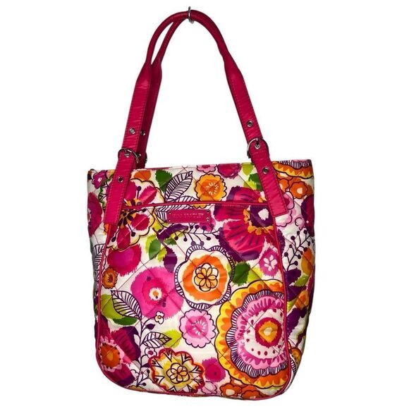 Vera Bradley Clementine Puffy Pink/White Multicolor Floral Medium Tote Bag - Picture 1 of 10